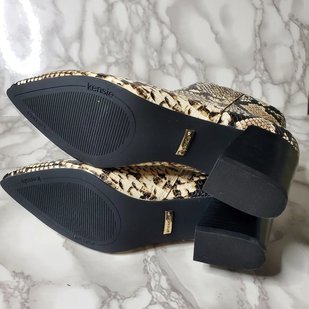Natural Snake Ankle Booties With Block Heel